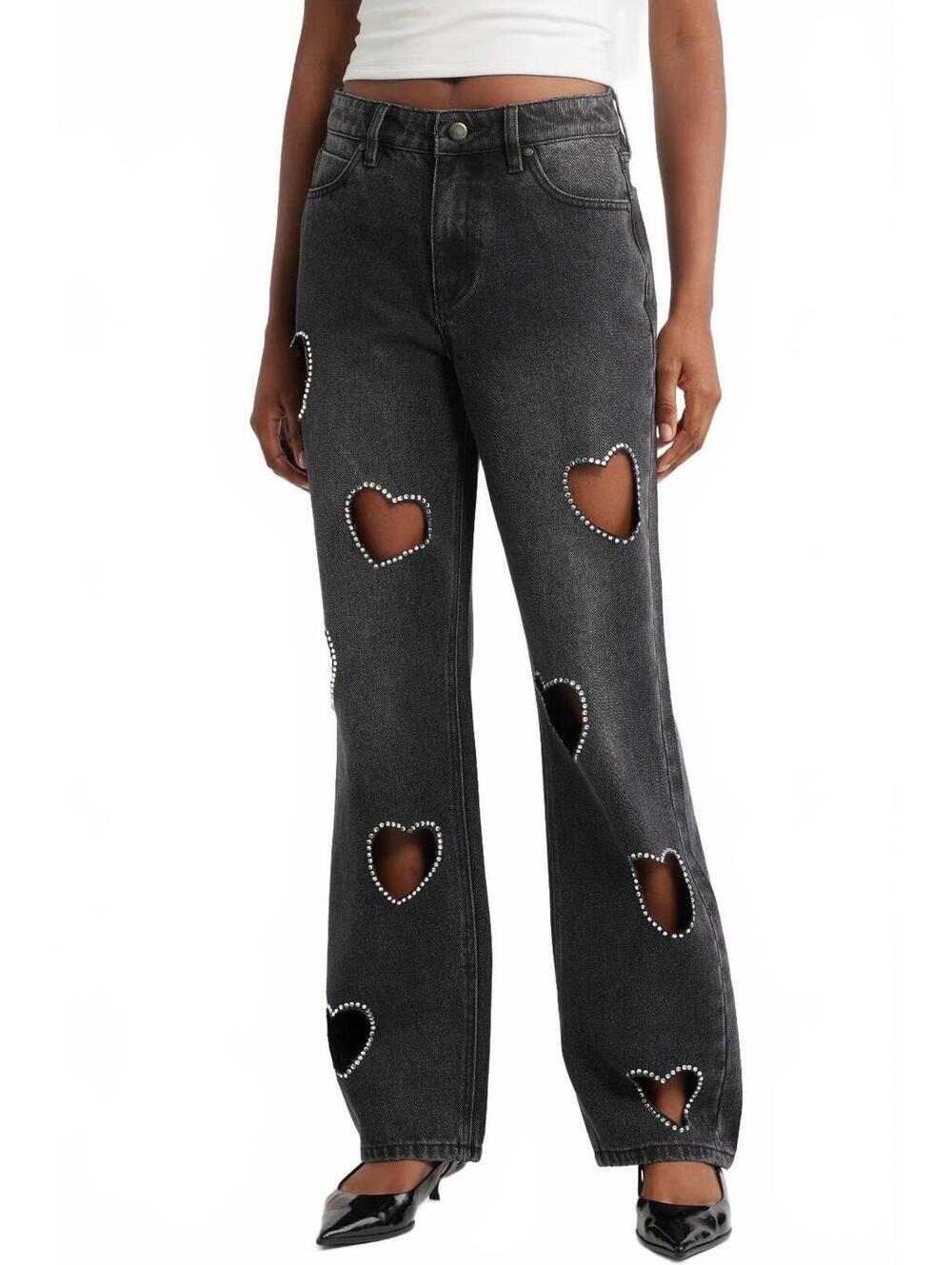 PTCL Heart Cutout Wide Leg Jeans NWT Black Wash Size 32